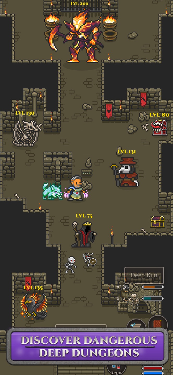A hero exploring a dungeon filled with bosses in Orna